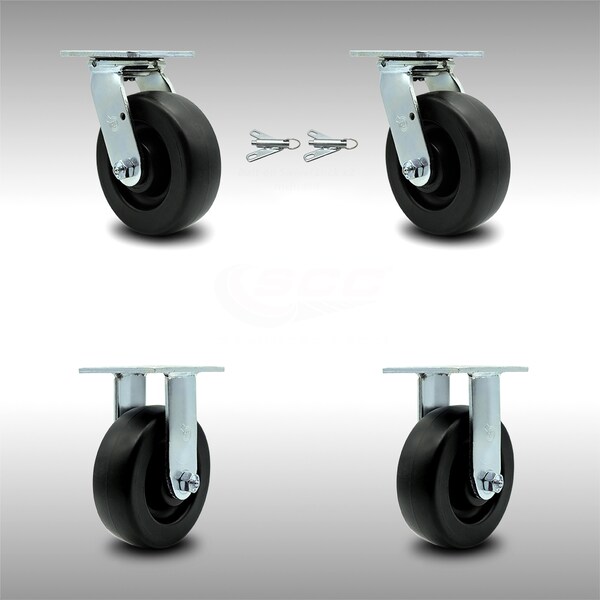 6 Inch SS Polyolefin Caster Set with Ball Bearings 2 Swivel Lock 2 Rigid SCC